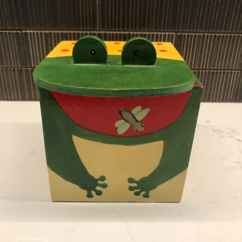 Vintage Painted Wood Frog Box
